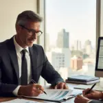 Empresario y un empleado firmando un contrato de trabajo