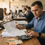 Trabajador revisando su recibo de sueldo tras el aumento del salario mínimo, vital y móvil en Argentina