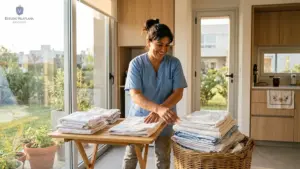Trabajadora de casas particulares en un hogar argentino, ilustrando el aumento salarial oficializado de agosto a diciembre 2026