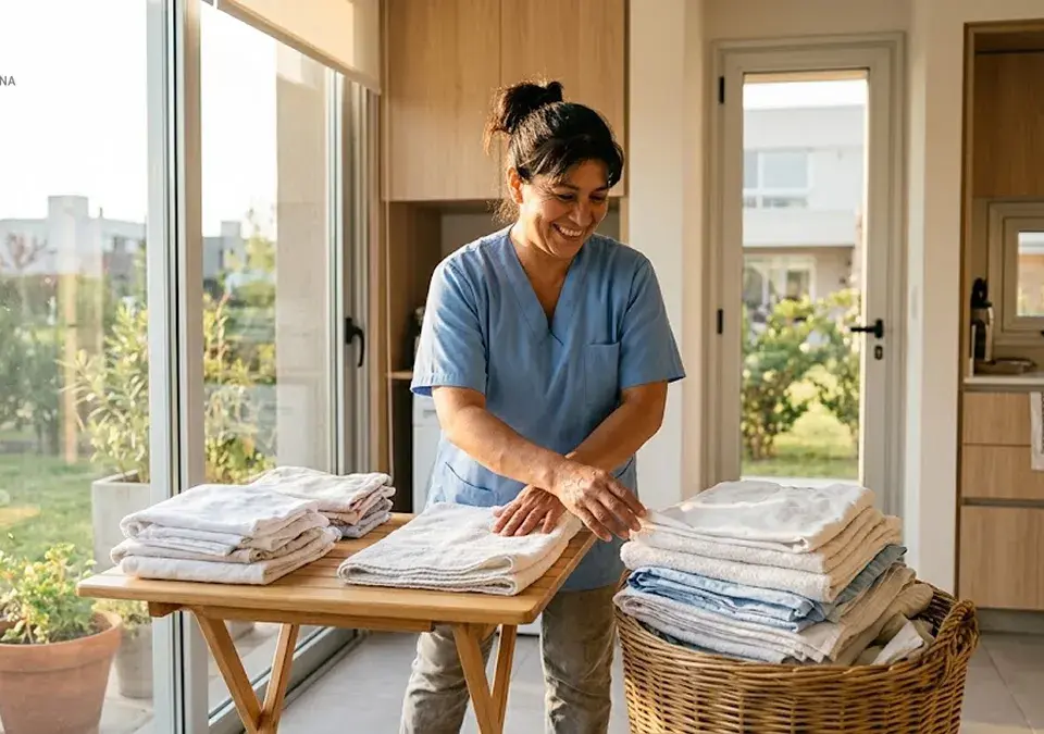 Trabajadora de casas particulares en un hogar argentino, ilustrando el aumento salarial oficializado de agosto a diciembre 2026