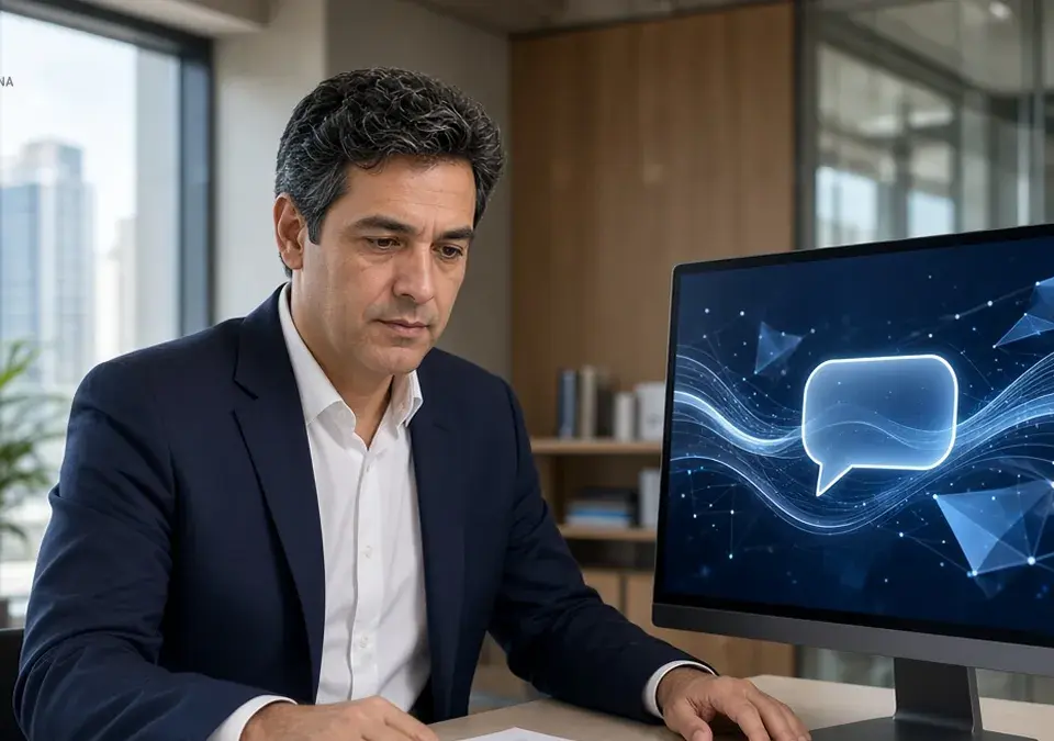 Abogado revisa documentos frente a una computadora